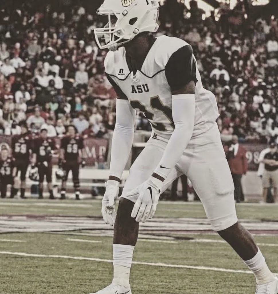 Marquez Spencer lined up during an Alabama State football game